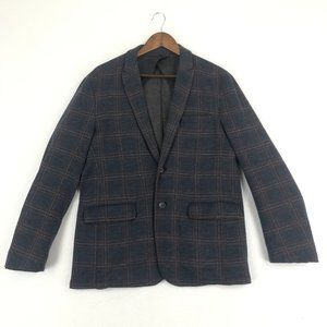 RED Saks Fifth Avenue Men's Size Large Blue Rust Wool Blend Blazer Jacket